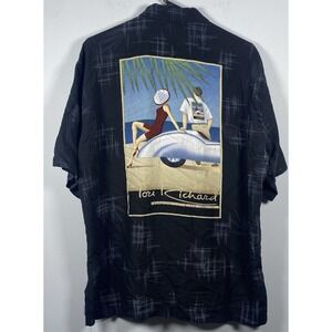 Tori Richard‎ Honolulu Hawaiian Shirt Button Up Black Beach Car Print Mens L